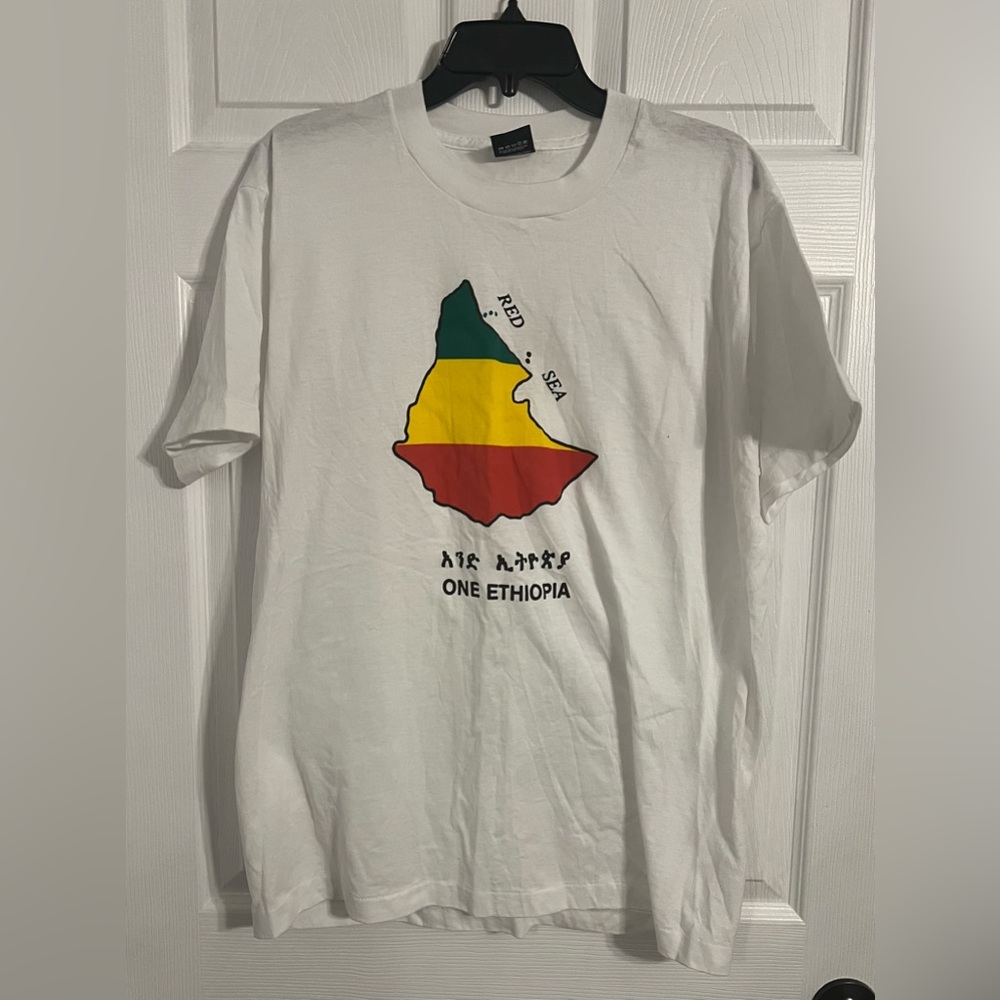 Screen Stars Best Men’s Crew Neck Tshirt Xl White With Ethiopia Theme Vintage